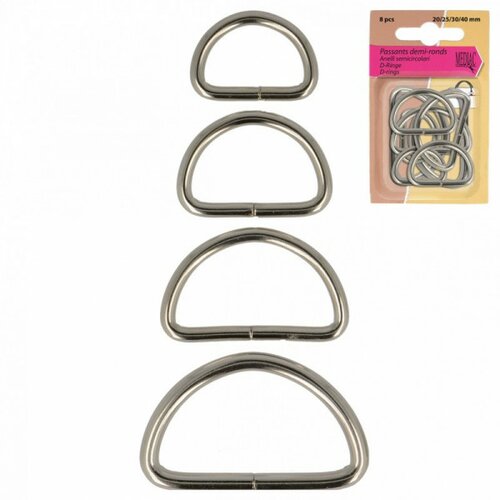 Set de 8 passants demi-ronds argent en 20/25/30/40mm (lot de 2 passants pour chaque taille)
