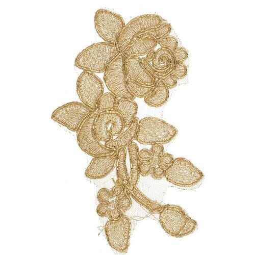 Ecusson à coudre deux grandes fleurs dentelle doré xl 12cm