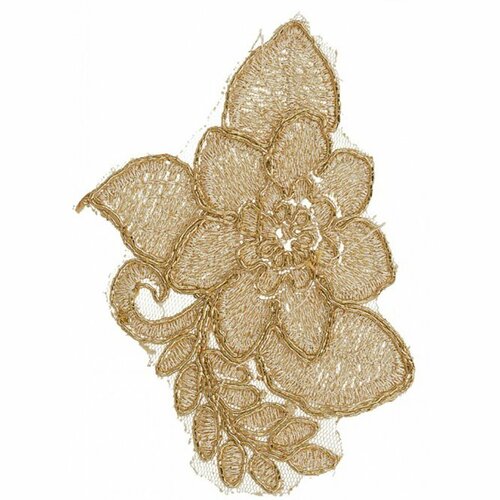 Ecusson à coudre grande fleur dentelle doré xl 11cm