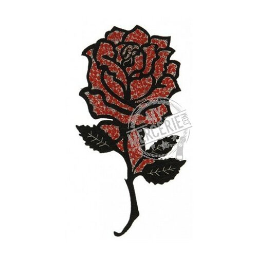 Ecusson thermocollant rose entière avec strass rouge xl 5x11cm