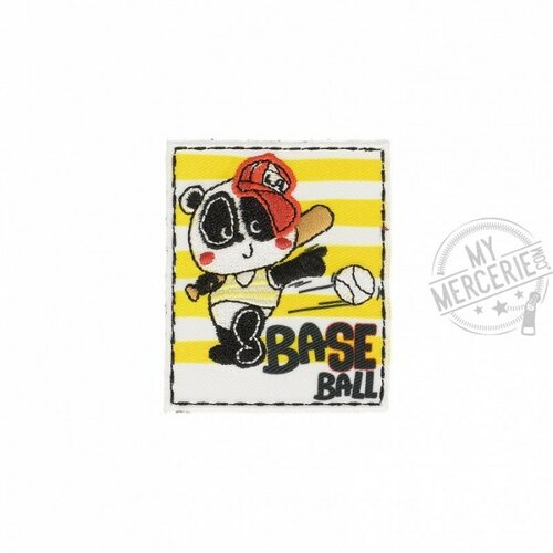 Ecusson thermocollant grand panda au baseball 4,5cm x 6cm