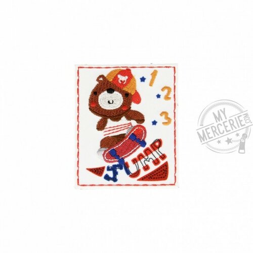 Ecusson thermocollant grand ourson en skate 4,5cm x 6cm