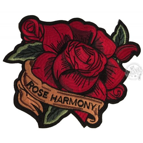Ecusson thermocollant rose brodée grand format 23x25cm