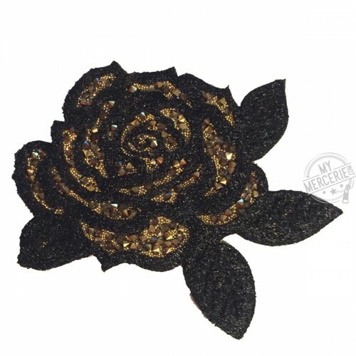 Ecusson thermocollant avec strass rose noir et or xl 7x9cm