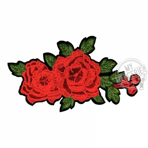 Ecusson thermocollant grand format roses sur branche 23 x 13.5cm
