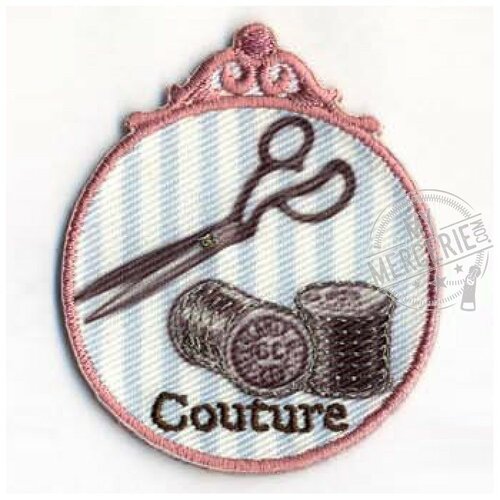 Lot de 3 écussons couture ciseaux et bobines 5cmx6cm