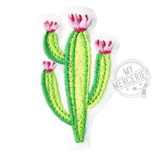 Ecusson thermocollant cactus vert fleuri 3x5.5cm
