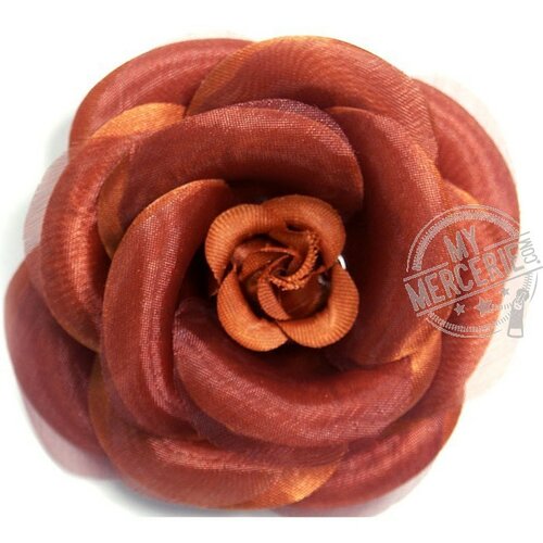 Broche fleur camélia orange 8cm