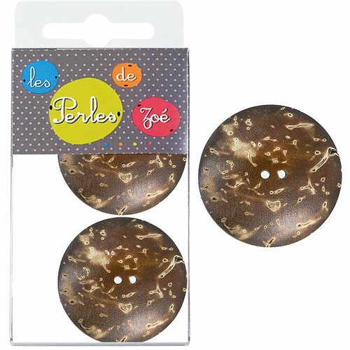 6 boutons coco 4cm marron