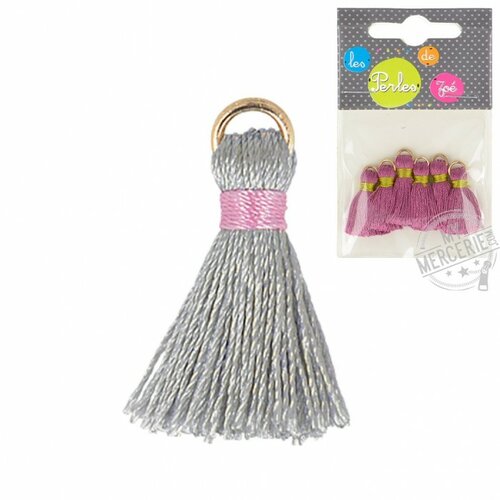Lot de 6 mini pompons 2cm gris