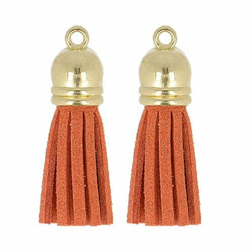 Lot de 2 pompons suedine 37mm rouille