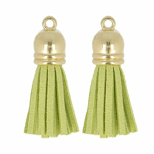 Lot de 2 pompons suedine 37mm vert pale