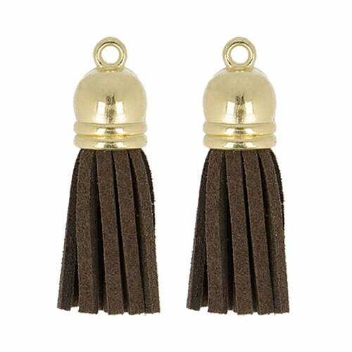 Lot de 2 pompons suedine 37mm marron