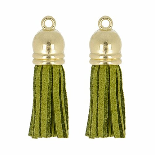 Lot de 2 pompons suedine 37mm kaki