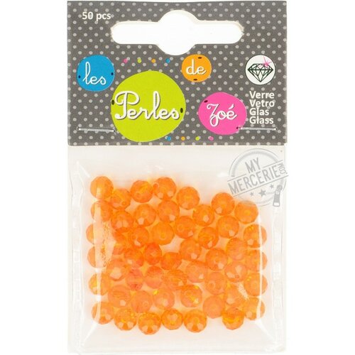 Perles facettes "cristal" en verre orange - boite de 50 perles
