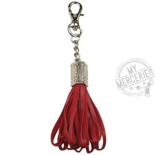 Pompon porte-clé simili cuir 12cm - rouge 520-7648