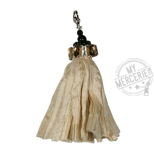 Pendentif pompon satin froissé - beige 551-1638