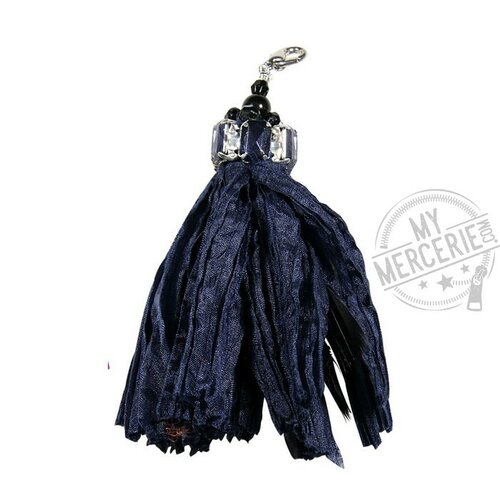 Pendentif pompon satin froissé - navy 919-1638