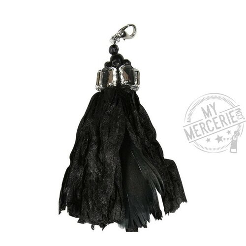 Pendentif pompon satin froissé - noir 580-1638