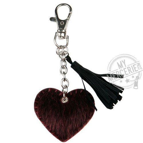 Porte-clé coeur en fourrure 11cm - bordeaux et noir 864-0548