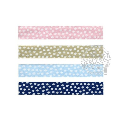 Biais replié motif pois au mètre - rose 3871-074