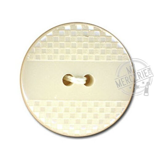 Bouton polyester effet quadrillé et lisse couleur blanc