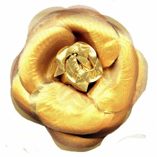 Broche fleur camélia or métallique 8cm