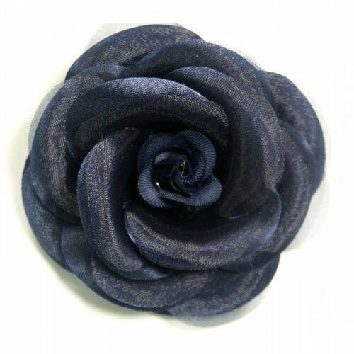 Broche fleur camélia bleu navy 8cm