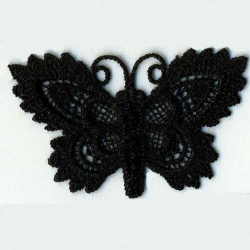 Ecusson thermocollant papillon crochet noir 5cmx3cm