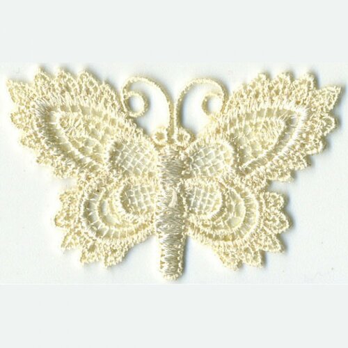 Ecusson thermocollant papillon crochet écru 5cmx3cm