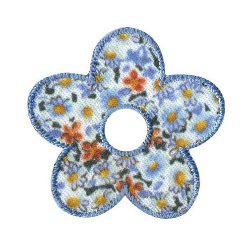 Ecusson fleur liberty bleue - thermocollant 4cmx4cm