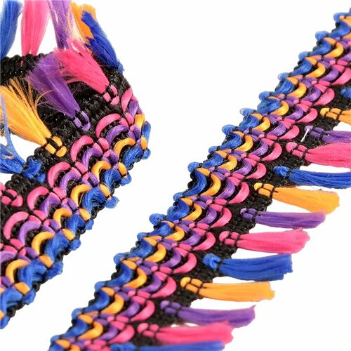 Bobine 15m frange pompons multicolore violet 30mm
