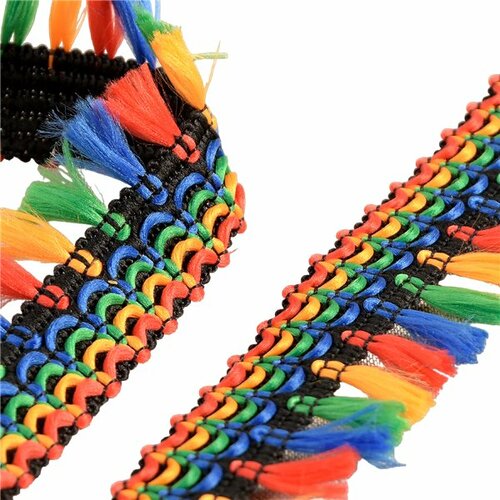 Bobine 15m frange pompons multicolore foncé 30mm