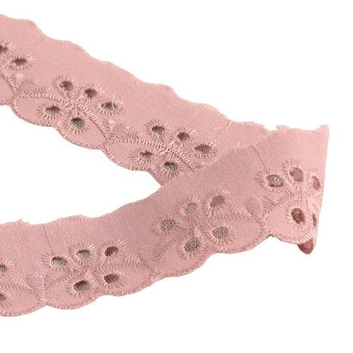 Broderie fleurs festonnée vieux rose 30mm au mètre