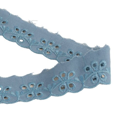 Broderie fleurs festonnée bleu lavande 30mm au mètre