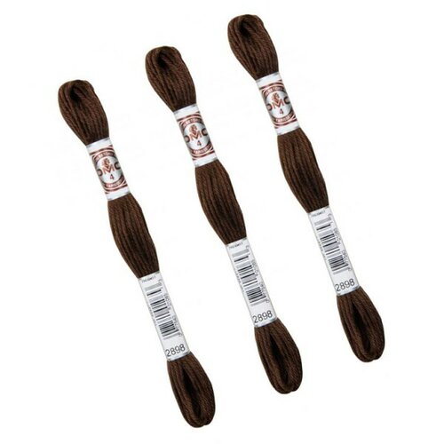 Lot de 3 échevettes 10m dmc fil retors mat canevas tapisserie 100% coton marron 2898