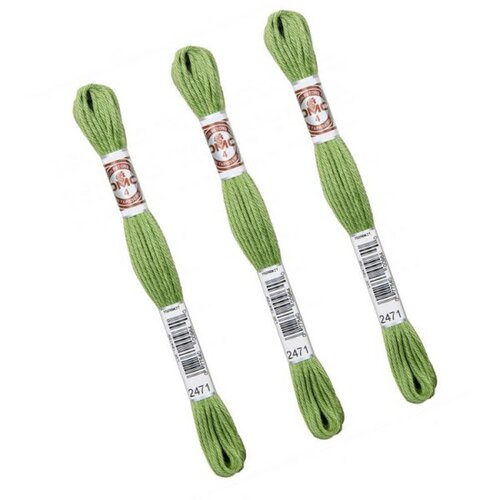 Lot de 3 échevettes 10m dmc fil retors mat canevas tapisserie 100% coton vert anis 2471