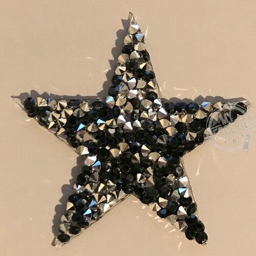 Ecusson étoile strass noire 4,5cm
