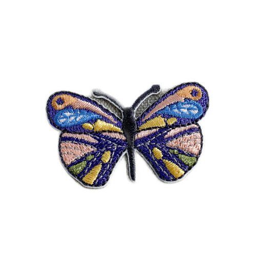 Ecusson  papillon coloré violet 4cm x 2,5cm