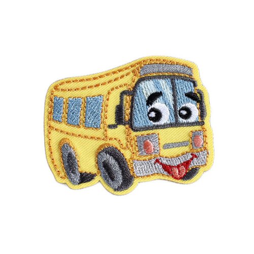 Lot de 3 écussons  transports rigolos bus jaune 5,2cm x 4cm