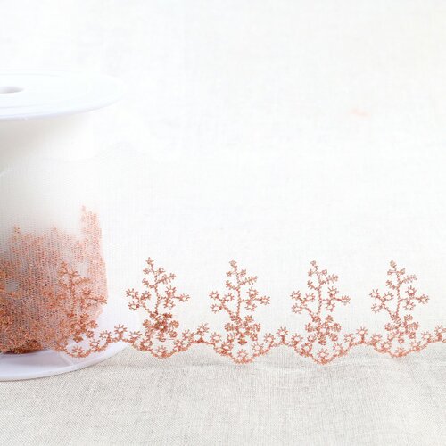 Broderie métallique sur tulle 80mm or rose au mètre