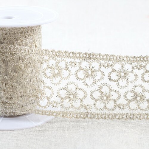 Broderie métallique sur tulle 62mm or au mètre