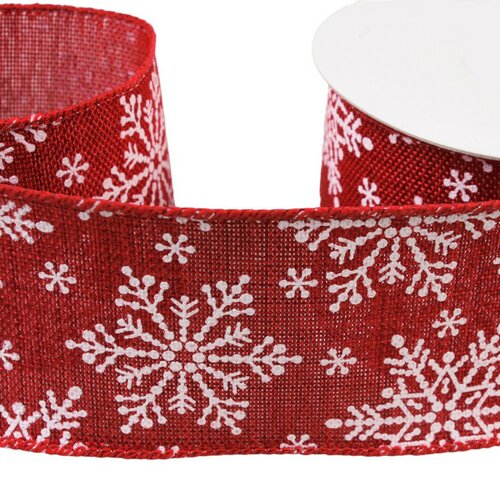 Ruban flocons 63mm rouge au mètre