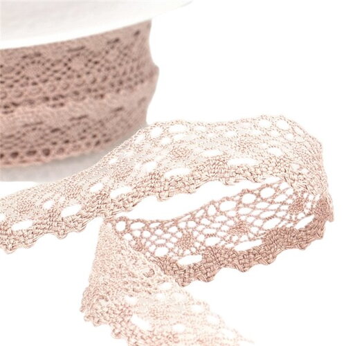 Bobine 30m dentelle coton 13mm vieux rose