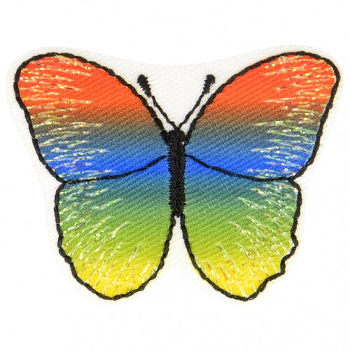 Ecusson thermocollant papillon orange bleu vert jaune 3 cm x 5 cm