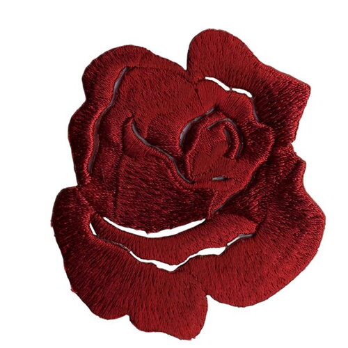 Lot de 3 écussons thermocollants petite rose rouge profond x3.5cm