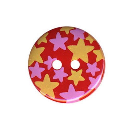 Bouton rond motif etoiles couleur rouge