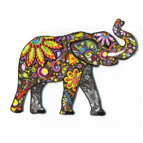 Ecusson thermocollant éléphant coloré tendance 8cmx7cm
