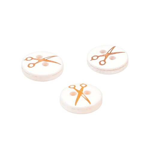 Lot de 6 boutons ronds ciseaux résine 11mm or