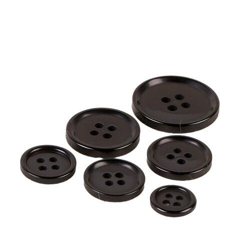Lot de 6 boutons ronds 4 trous classique noir